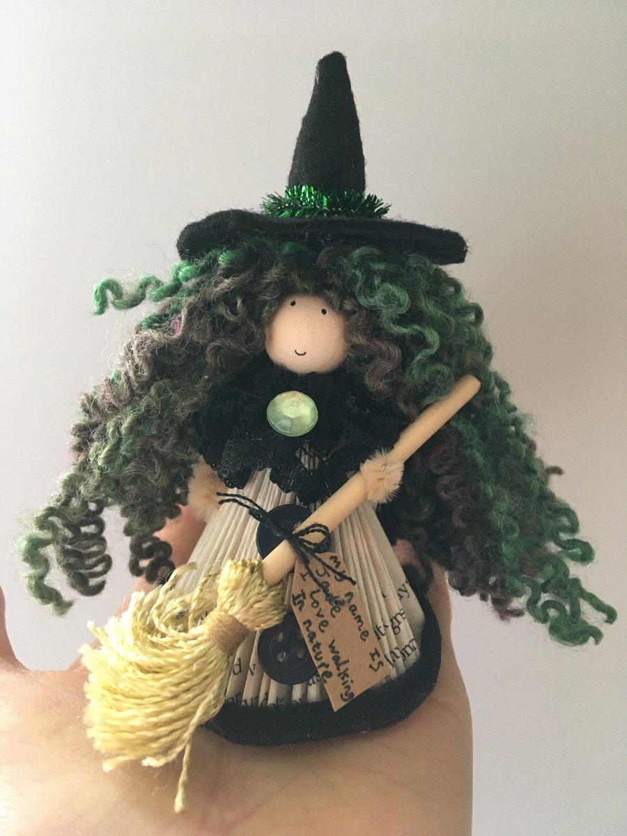 Witch Fairy Doll Decoration - Folded Book Art - Green