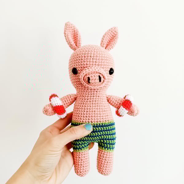 Handmade Pedro the Pig Crochet Amigurumi, Soft Animal Toy