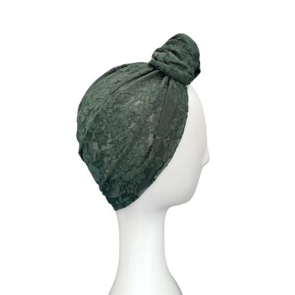Dark Green Lace Turban for Women Summer Fashion Hair Turban Lightweight Lace Hat