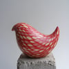 Cream on red, hand painted bird (E)