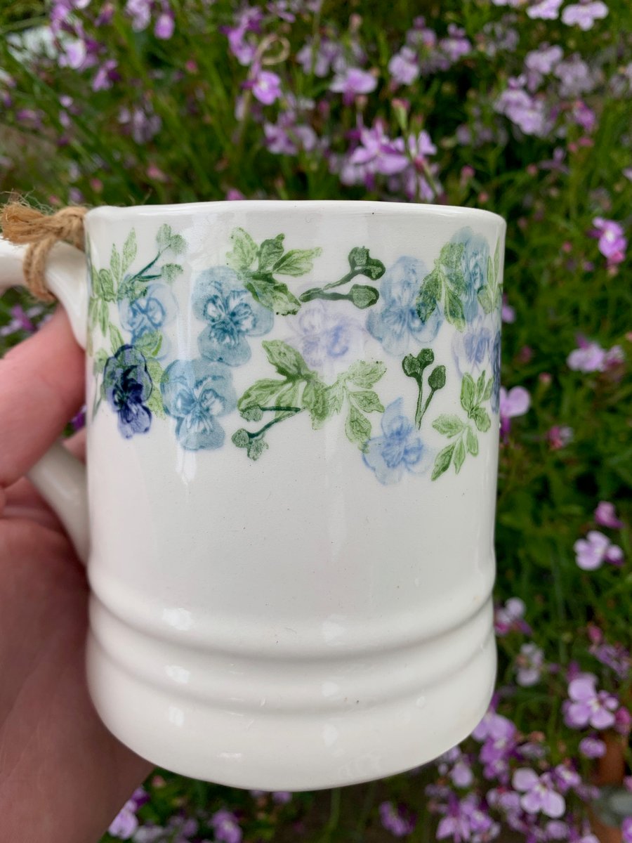 hand painted earthenware mug violets