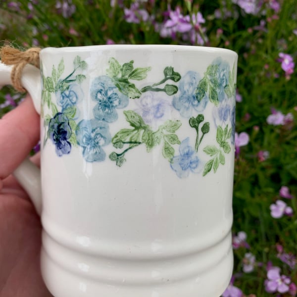 hand painted earthenware mug violets