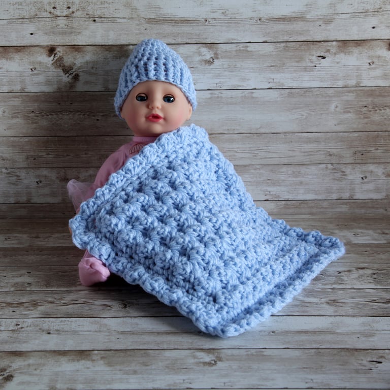 Crochet Doll Accessories: Handmade Blanket and Hat  8 Colour Options