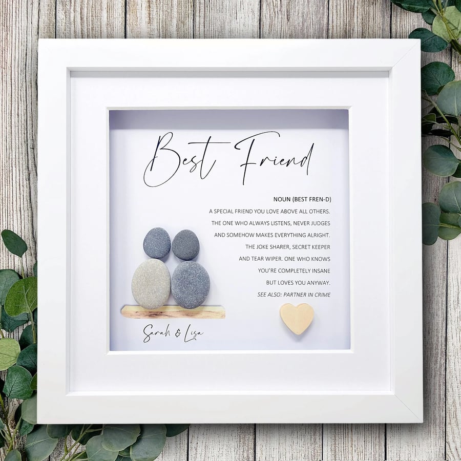 Personalised Best Friend Gift, Handmade Bestie Framed Pebble Art, Birthday Gift