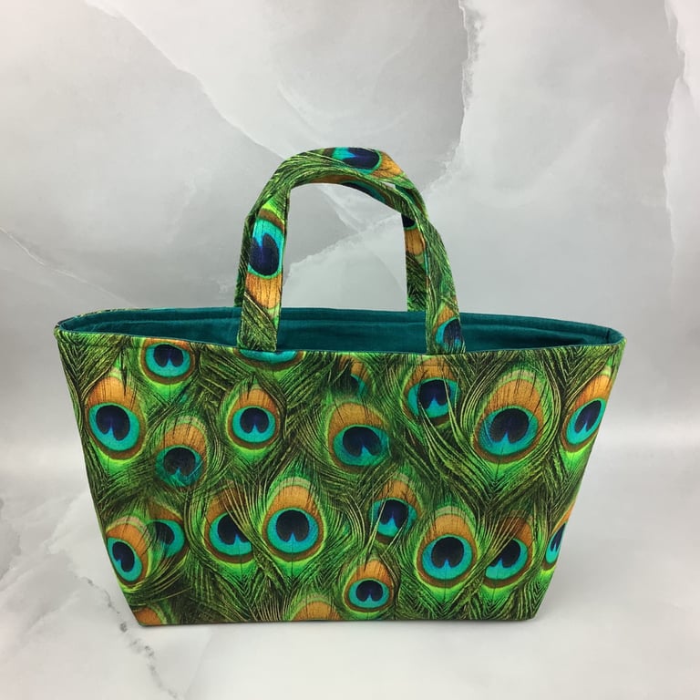 Peacock feathers tote bag, Peacock shopper, handmade in Sussex