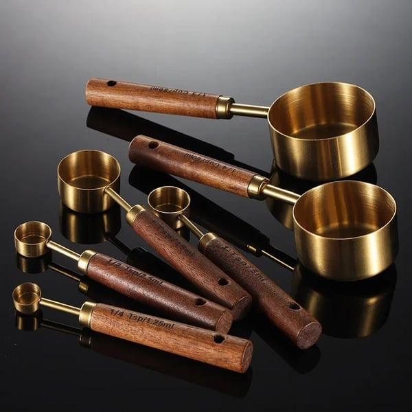  Gold  Measuring Spoon Set Baking Appliance Scale Spoon Wooden Handle