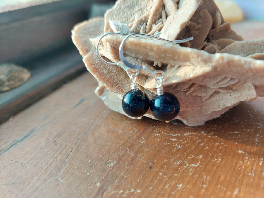 Sterling Silver Blue Goldstone Earrings