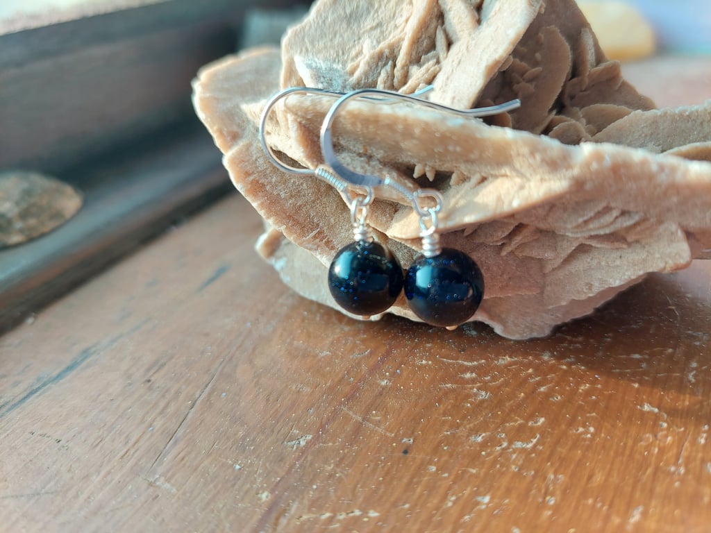 Sterling Silver Blue Goldstone Earrings