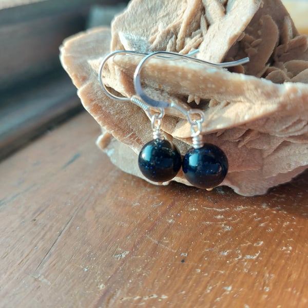 Sterling Silver Blue Goldstone Earrings