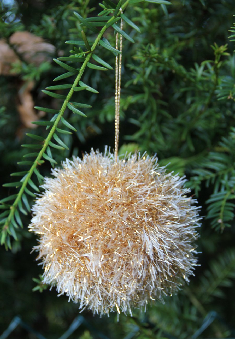 Hand Knitted Gold Tinsel Bauble