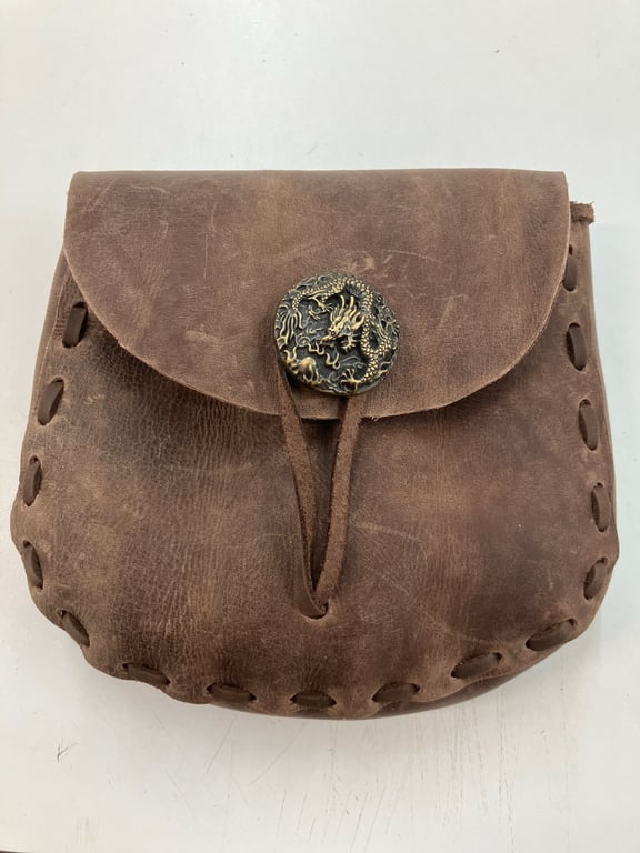 Brown coloured Medieval Style Leather Pouch with Dragon closure