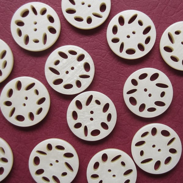 12 Large Plastic Mother of Pearl Look Buttons