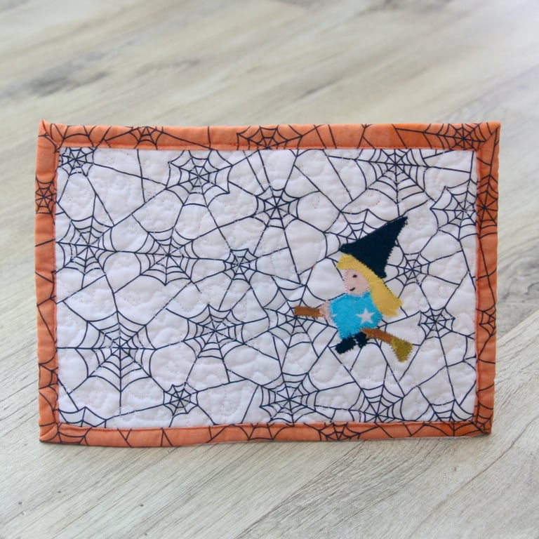 Halloween Witch Riding a Broom Mug Rug