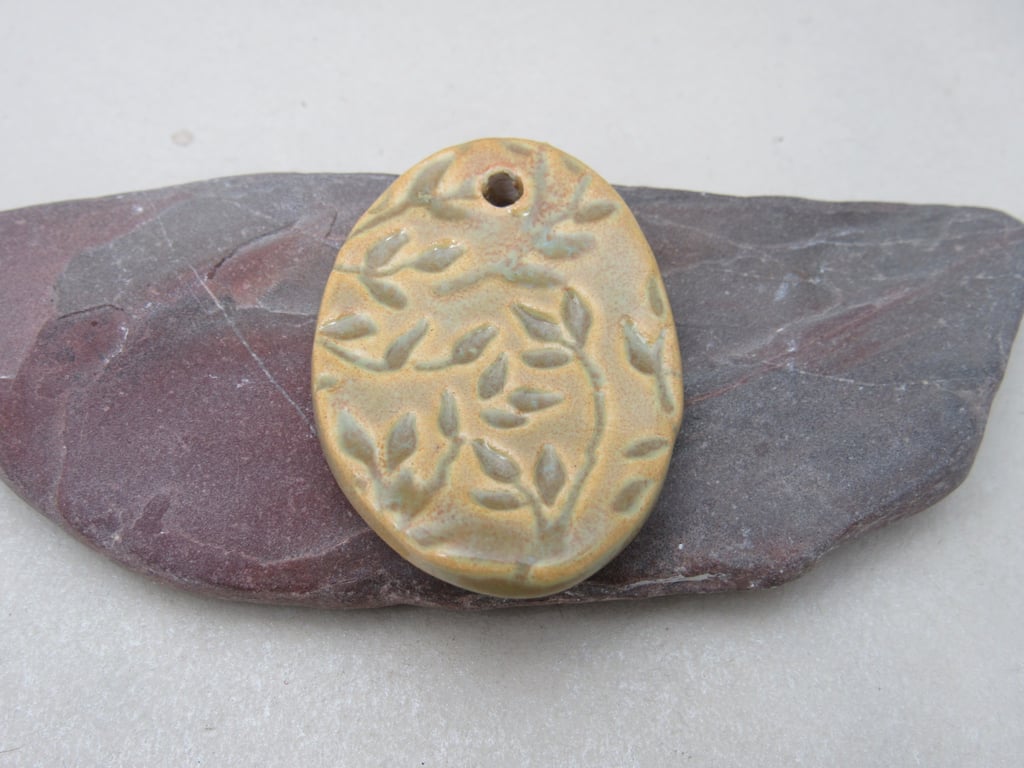 Large Old Gold Leaf Sprig Ceramic Pendant