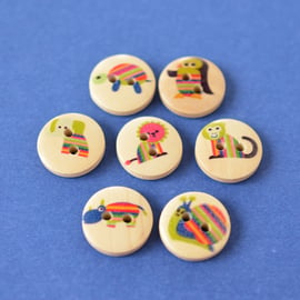 15mm Wooden Rainbow Animal Button Kids Buttons (SAN2)