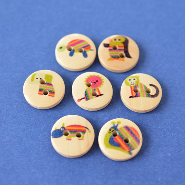 15mm Wooden Rainbow Animal Button Kids Buttons (SAN2)