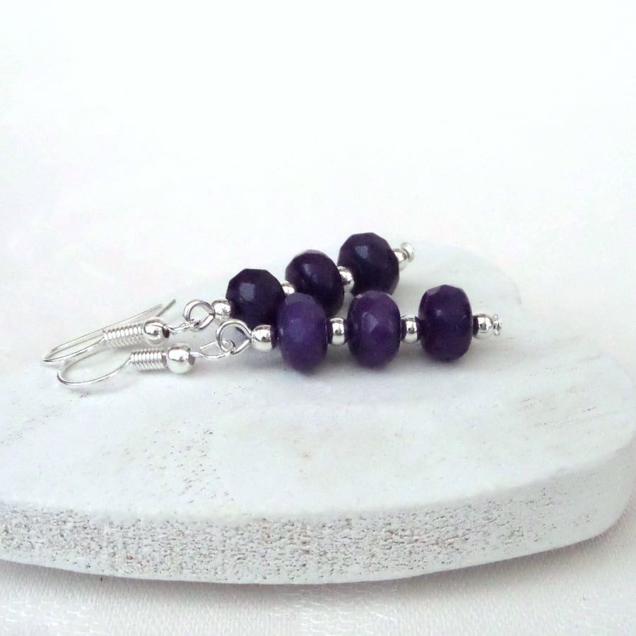 Purple jade dangly earrings