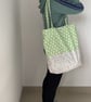tote bag, handmade in floral fabric, fully lined, small pouch to fold away easy 