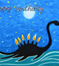Loch Ness Monster Card, Birthday Art Card, Candles Funny Birthday Card, Dinosaur - Image 3