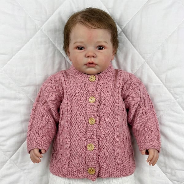 Hand knitted rose pink baby cardigan, cable knit newborn sweater with buttons 