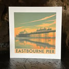 Eastbourne Pier Sunset Greeting Card - 8" x 8" Coastal Card - Blank Inside