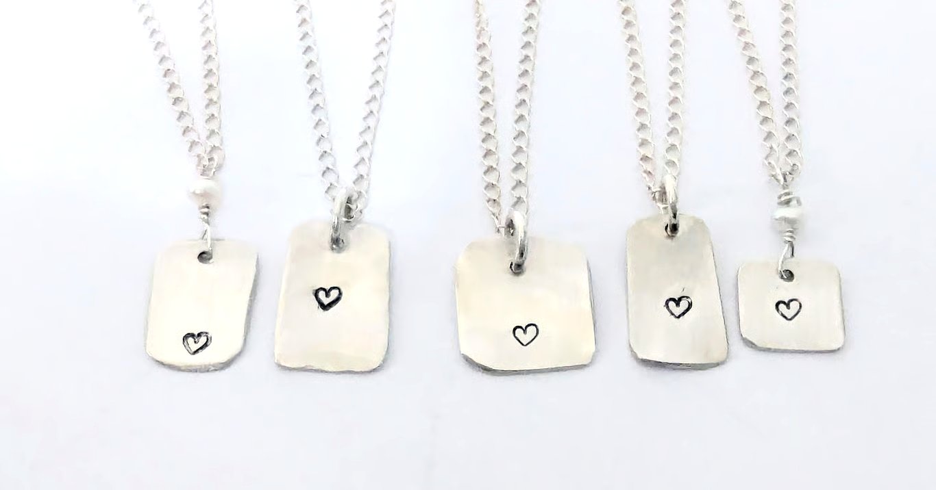 Heart Necklace, Sterling Silver, Hand Stamped