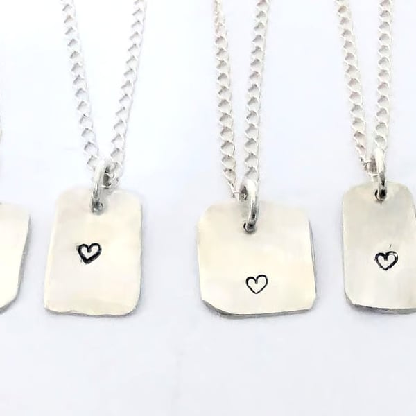 Heart Necklace, Sterling Silver, Hand Stamped