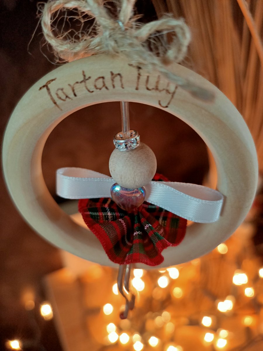 Tartan Tily Christmas tree decoration wooden pyrography