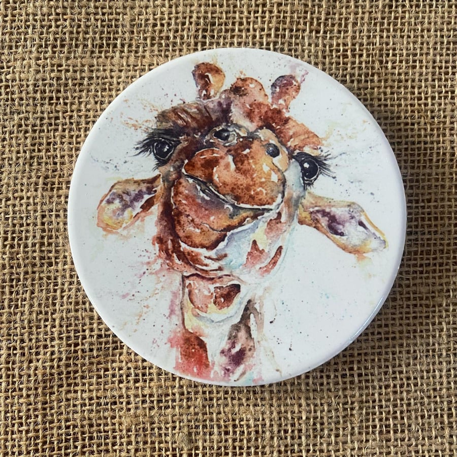 Gerald Giraffe Ceramic Coaster with Cork Base, Large 10cm Round Coaster. From a 