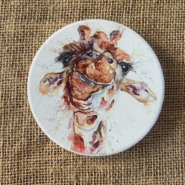 Gerald Giraffe Ceramic Coaster with Cork Base, Large 10cm Round Coaster. From a 