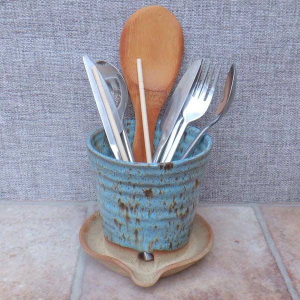 Cutlery and utensil drainer toothbrush holder stoneware pottery handmade  