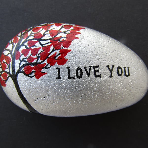 I Love You Painted Stone, Anniversary Tree Gift for Him, for Her, Gay, Lesbian