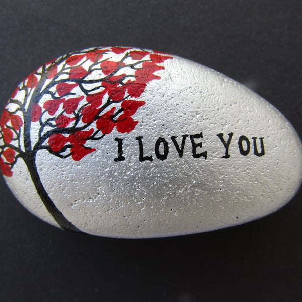 Love Gift, Hand Painted Stone, Tree Hearts Painting, Pebble Art, Anniversary