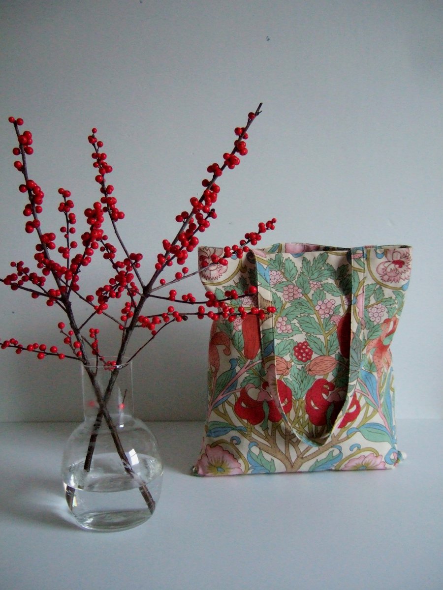Vintage Liberty lilies fabric tote, book bag or shopping bag.
