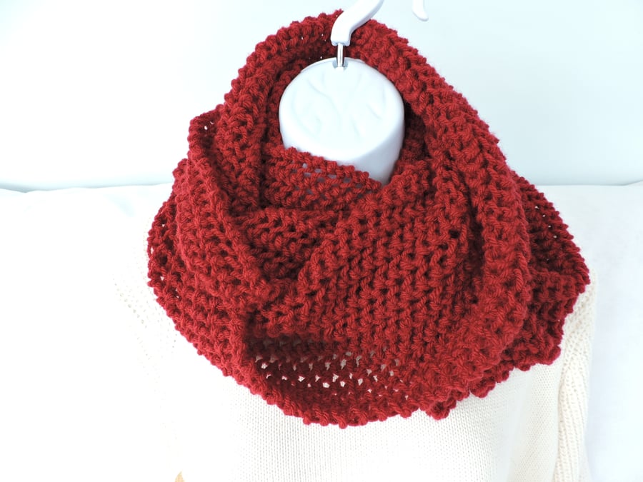 Chunky Knitted Infinity Scarf Red  50 percent discount code YEARENDSALE 