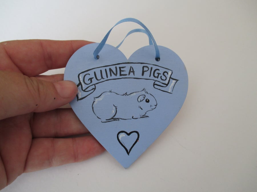 Guinea Pig Decorative Hand Painted Wooden Heart Hanging Decoration