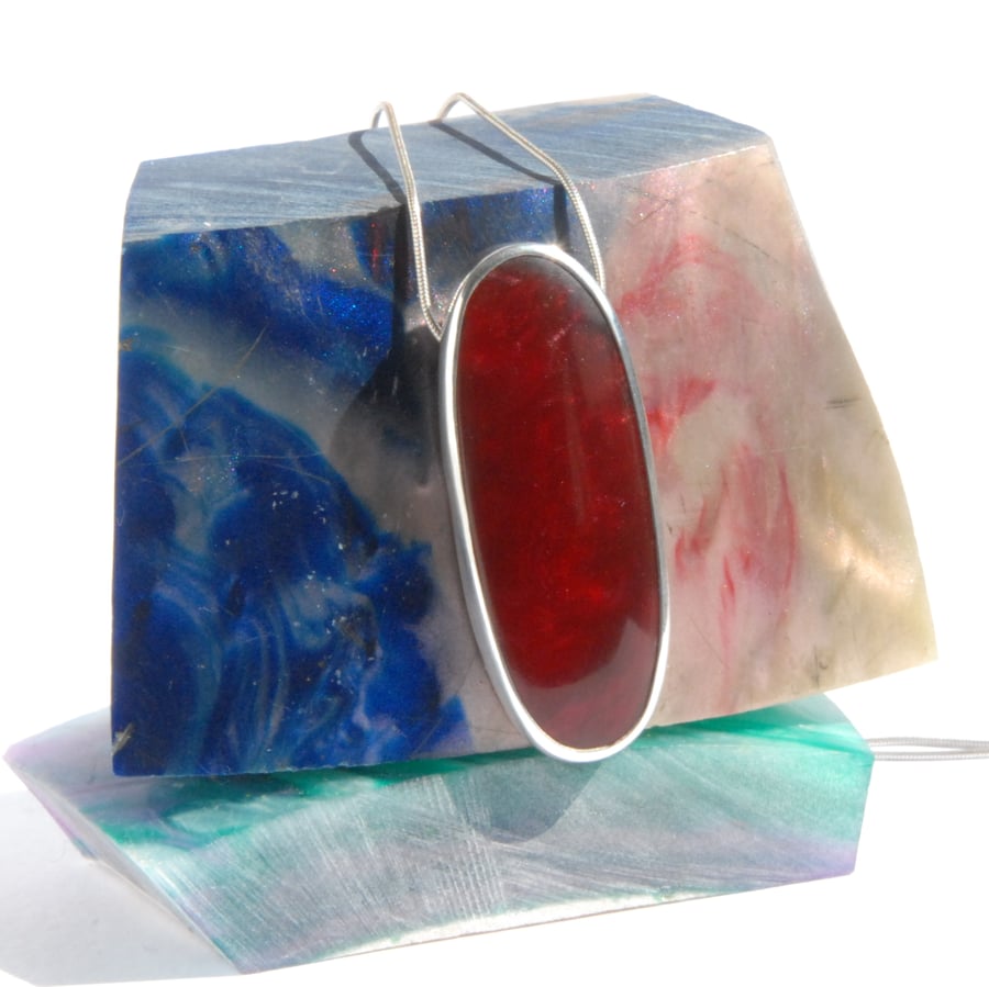 Cherry red bowlerite and sterling silver slider pendant