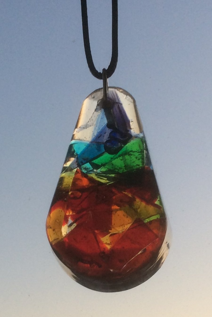 Stained Glass Large Tear Drop Rainbow Pendant