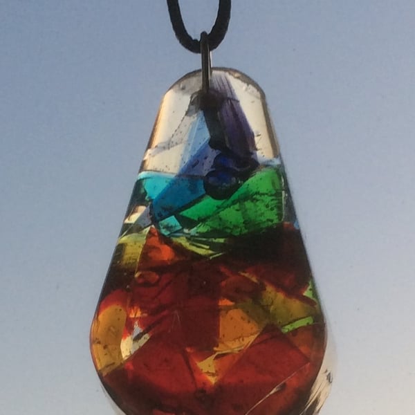 Stained Glass Large Tear Drop Rainbow Pendant