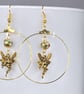 FAIRY HOOP EARRINGS gold plated cloisonne Japanese style Creole hoops antique  - Image 6