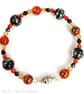 Beaded Memory Wire Bracelet, Crystal Glass Bangle, Flame Red, Black, Silver - Image 1