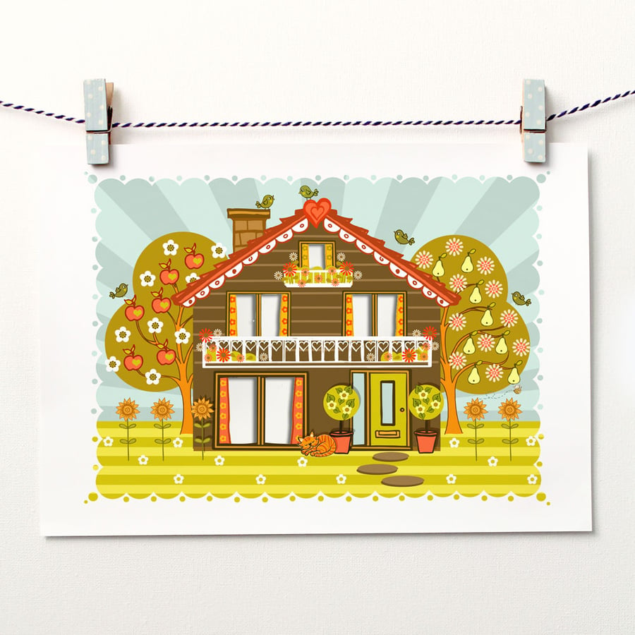 'Folk House' - A4 Unframed Print