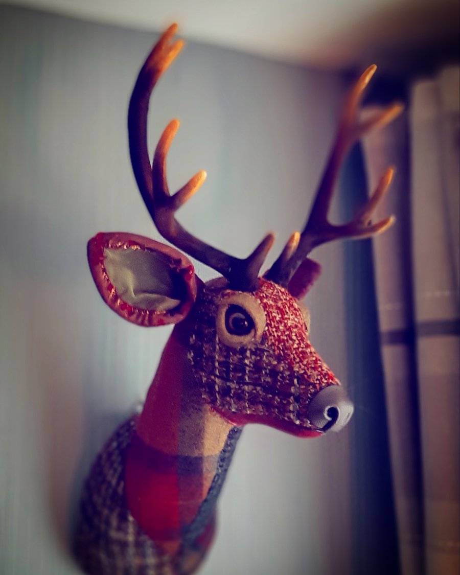 Tartan and tweed deer head faux taxidermy
