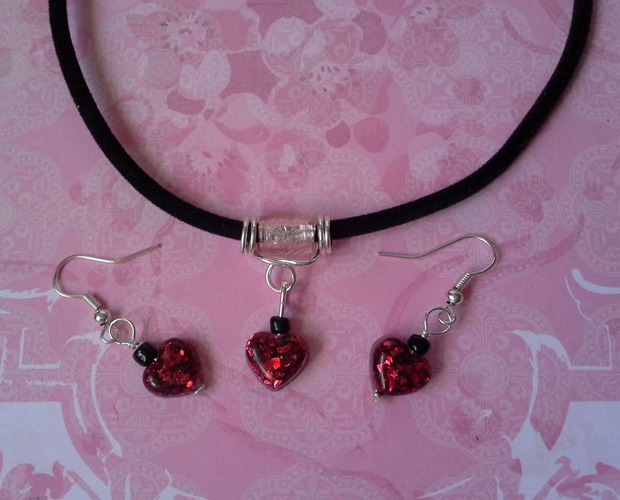 Resin Heart Necklace & Earring Set