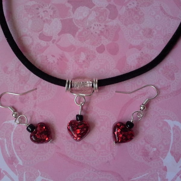 Resin Heart Necklace & Earring Set