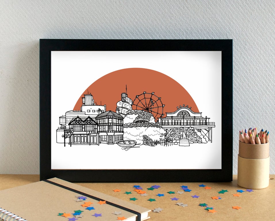 Cleethorpes Landmarks Skyline Art Print