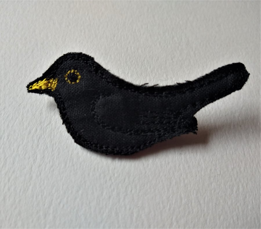 Embroidered Blackbird Bird Brooch
