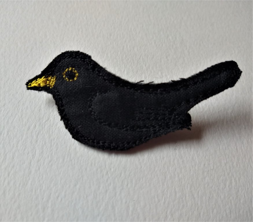 Embroidered Blackbird Bird Brooch