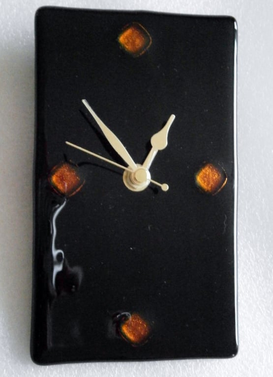 Black fused glass wall clock