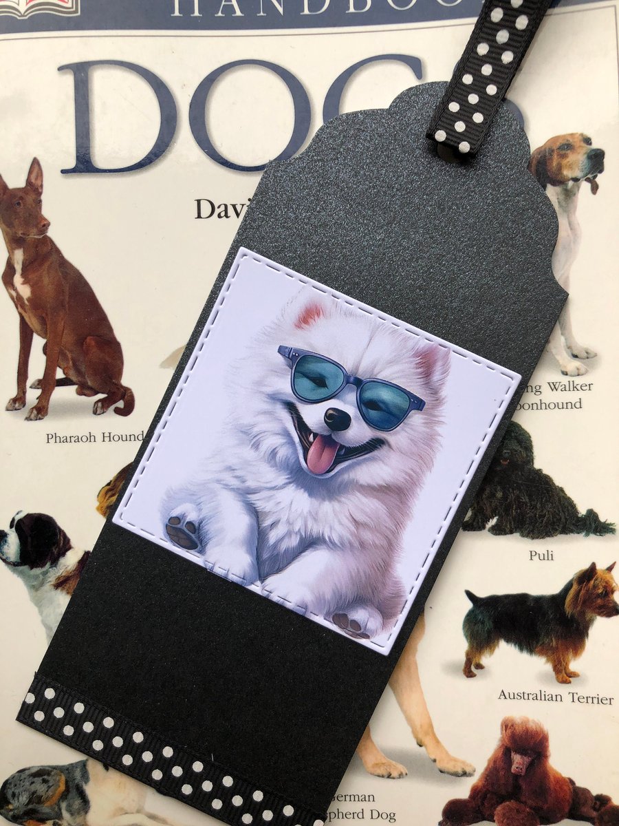 Handmade Samoyed Dog Bookmark:  Ribbon Marker, Personalisation optional